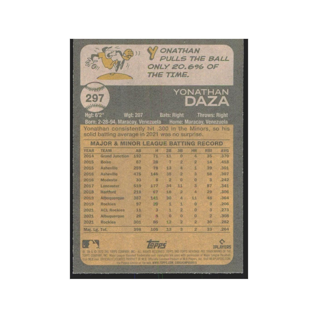 2022 Topps Heritage Yonathan Daza Rockies #297