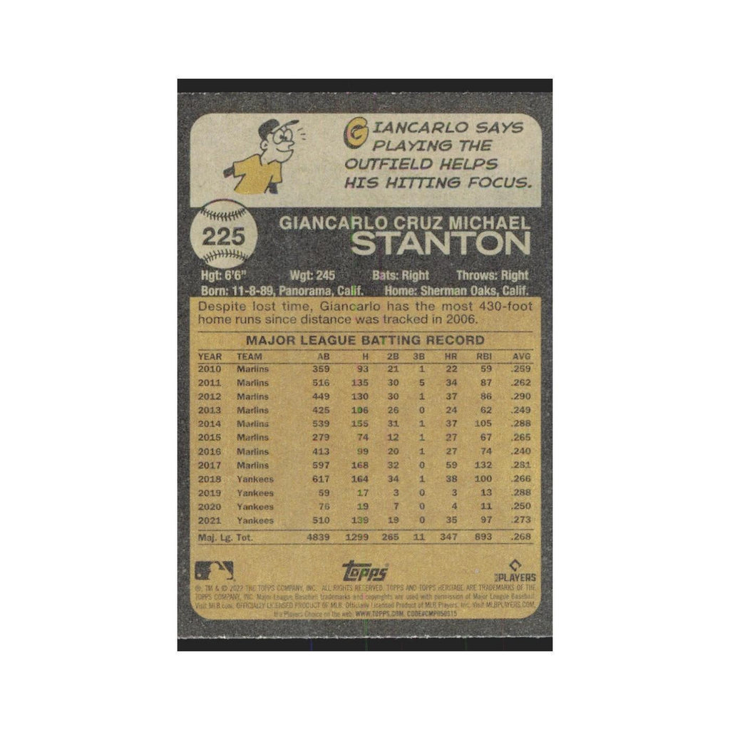 2022 Topps Heritage Giancarlo Stanton Yankees #225