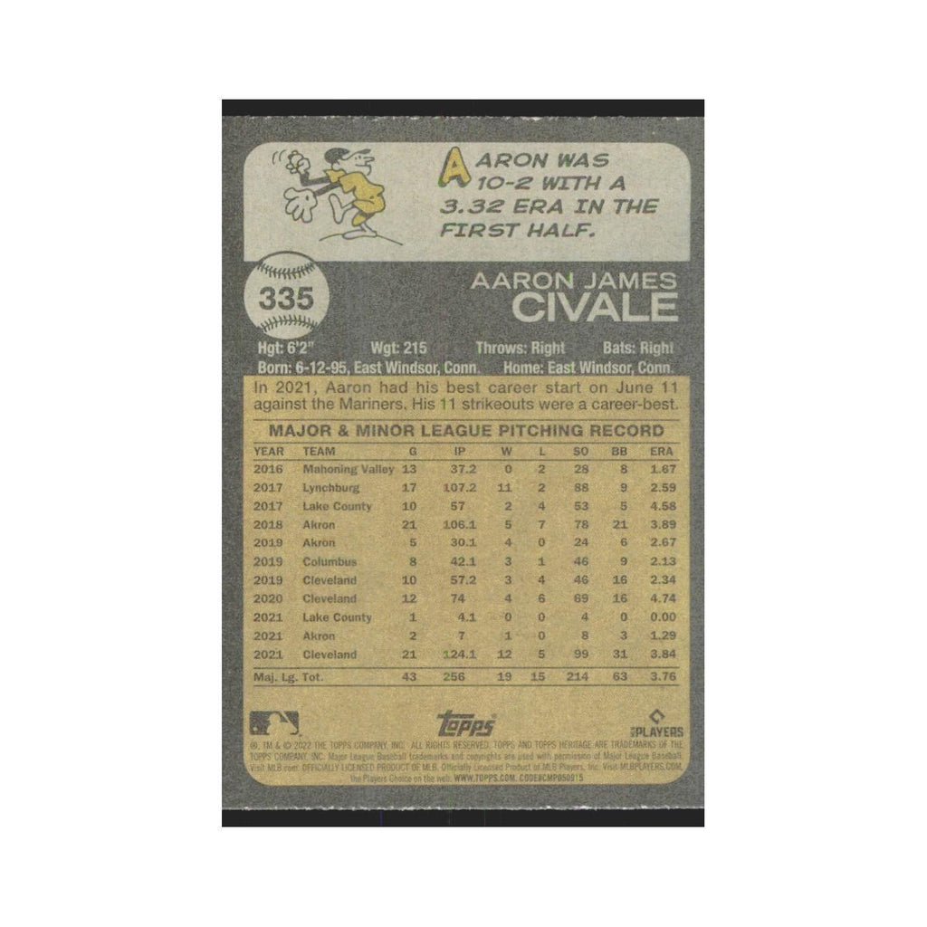 2022 Topps Heritage Aaron Civale Guardians #335