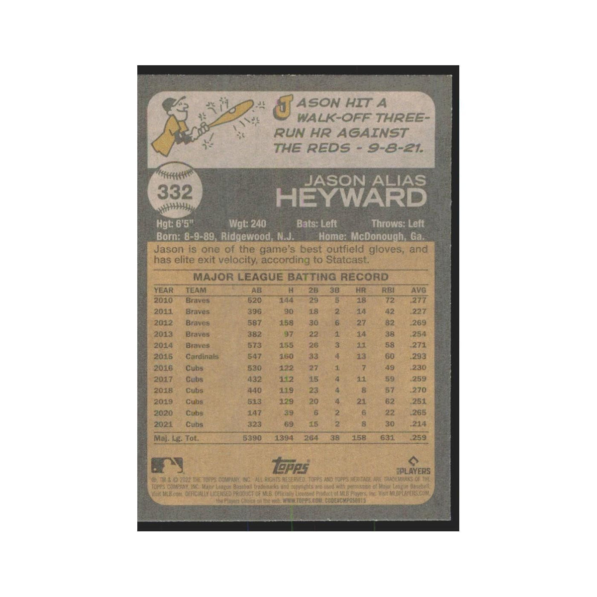 2022 Topps Heritage Jason Heyward Cubs #332