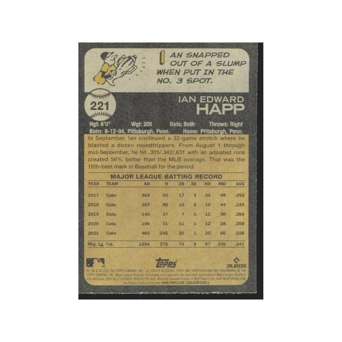 2022 Topps Heritage Ian Happ Cubs #221