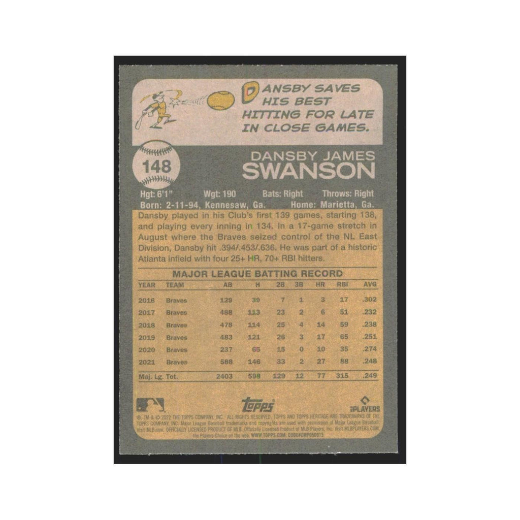 2022 Topps Heritage Dansby Swanson Braves #148