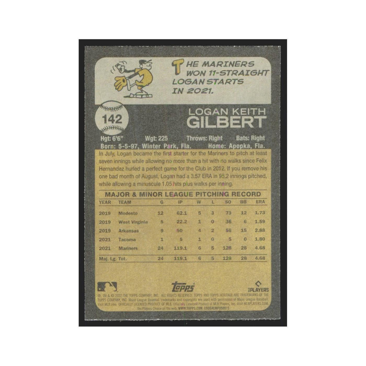 2022 Topps Heritage Logan Gilbert Mariners #142