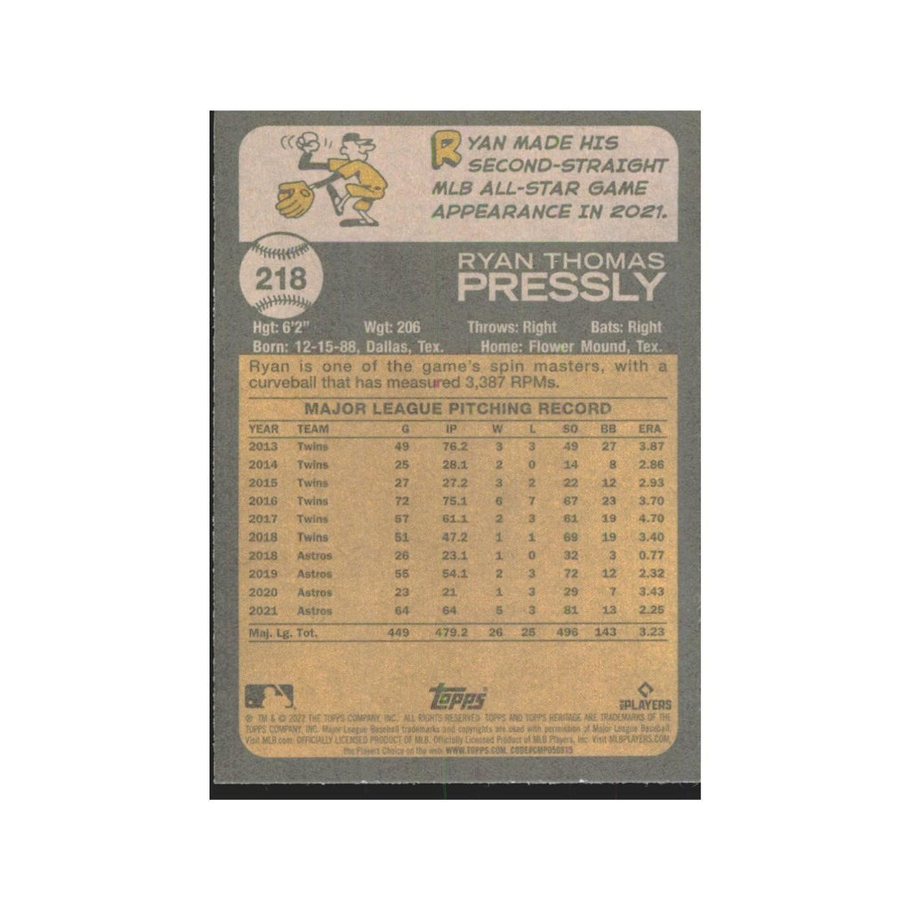 2022 Topps Heritage Ryan Pressly Astros #218