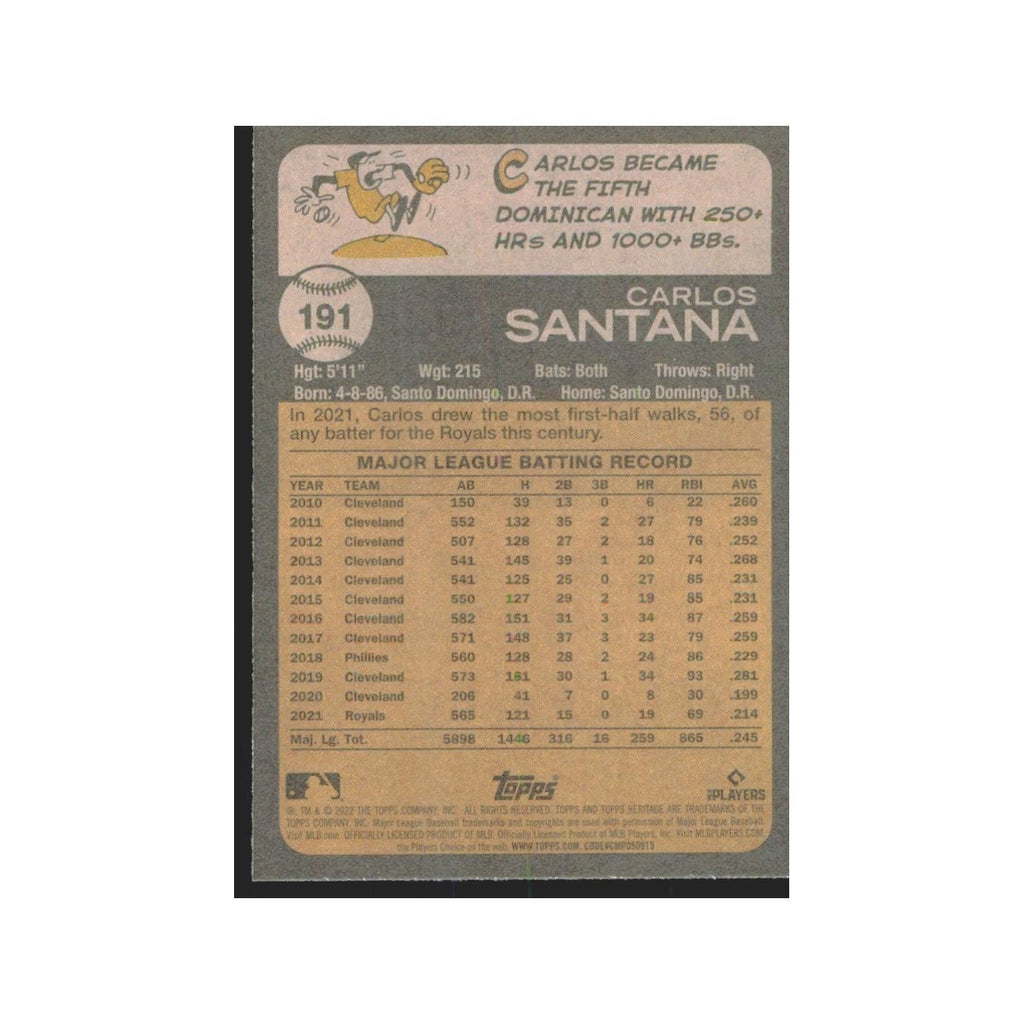 2022 Topps Heritage Carlos Santana Royals #191