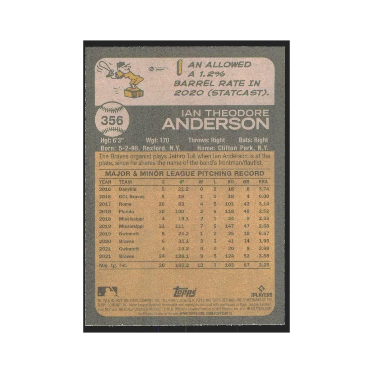 2022 Topps Heritage Ian Anderson Braves #356