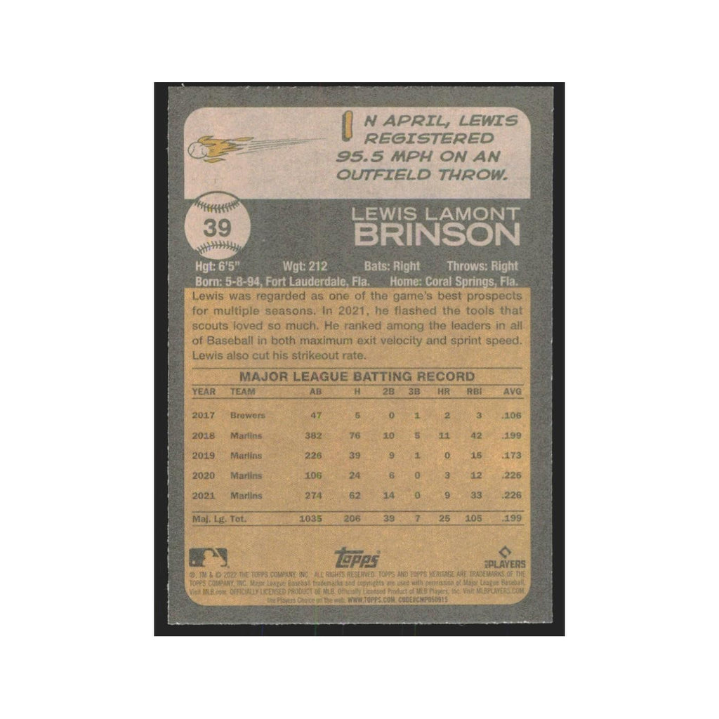 2022 Topps Heritage Lewis Brinson Marlins #39