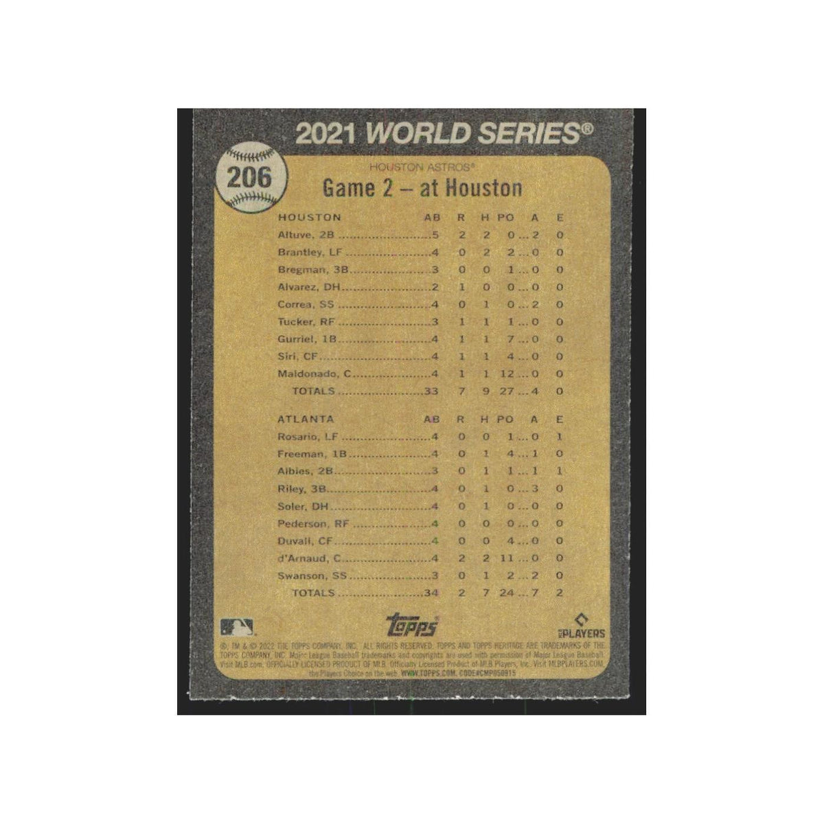 2022 Topps Heritage World Series Game 2 Astros #206