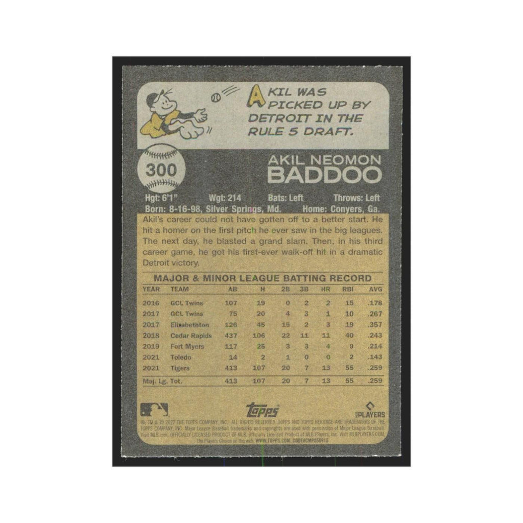 2022 Topps Heritage Akil Baddoo Tigers #300