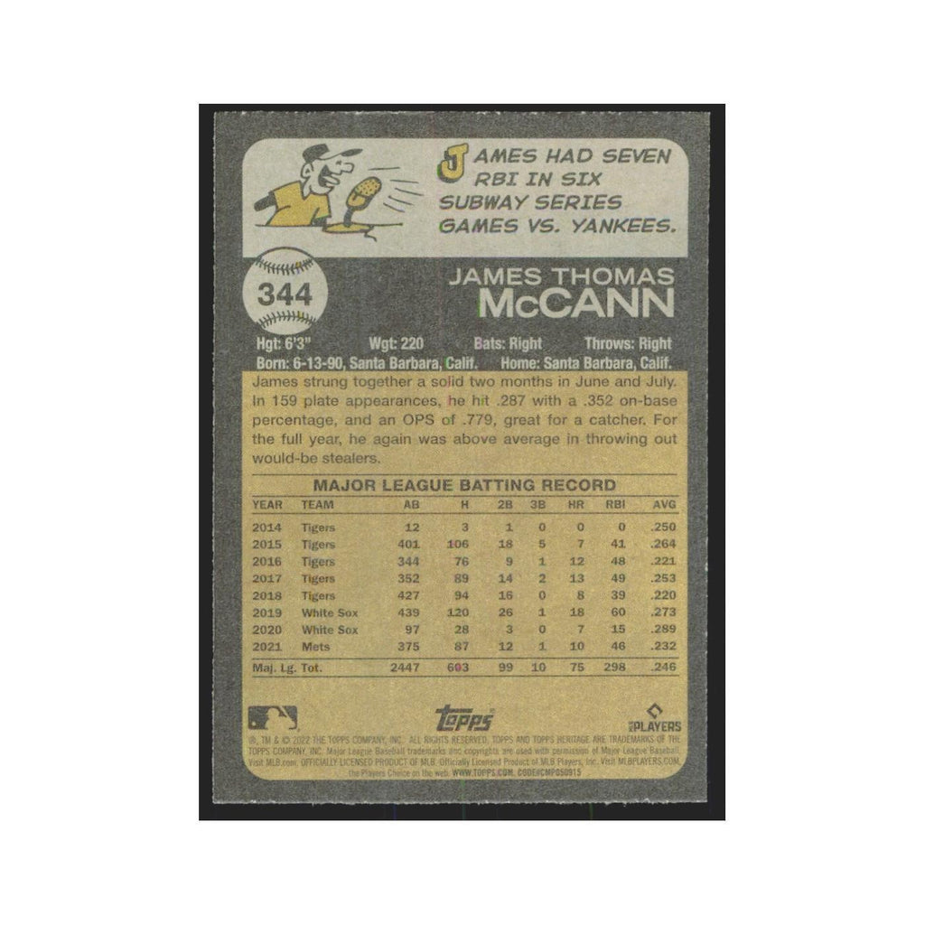 2022 Topps Heritage James McCann Mets #344
