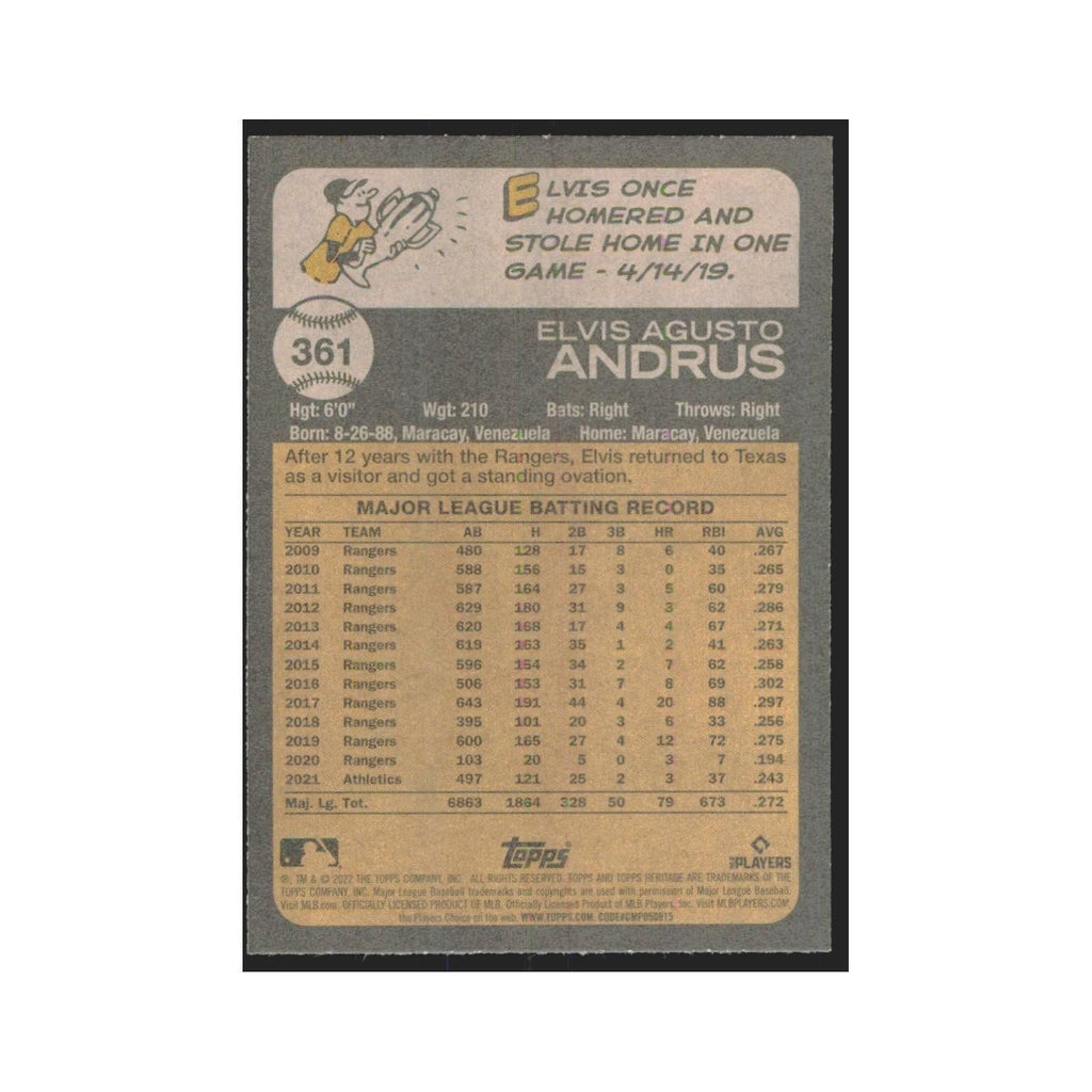 2022 Topps Heritage Elvis Andrus Athletics #361