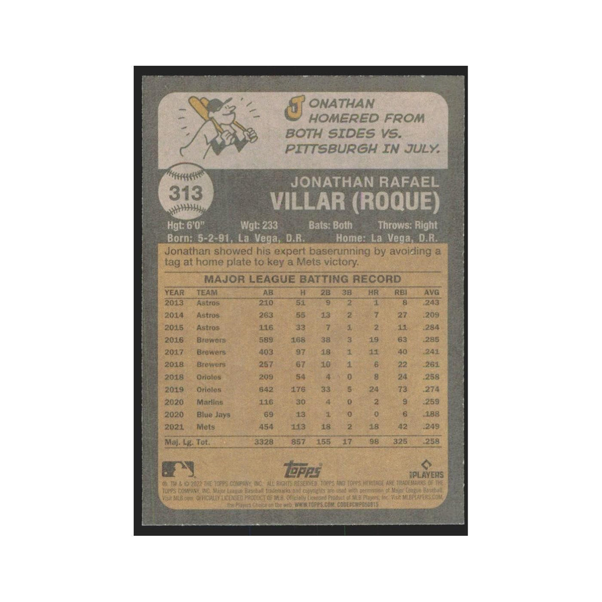 2022 Topps Heritage Jonathan Villar Mets #313