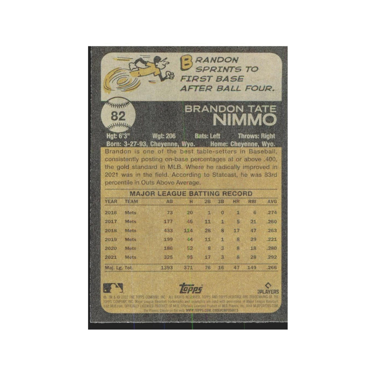 2022 Topps Heritage Brandon Nimmo Mets #82