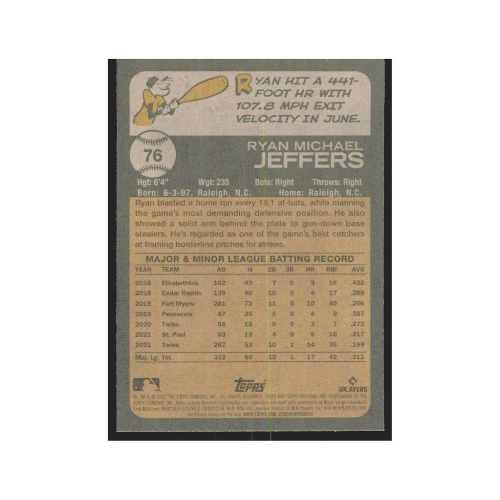 2022 Topps Heritage Ryan Jeffers Twins #76