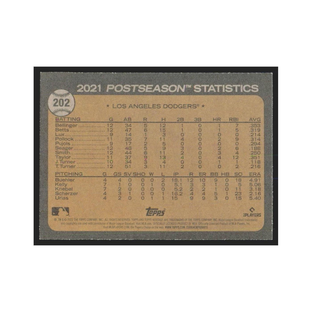 2022 Topps Heritage Bellinger's Blast Ties it Dodgers #202