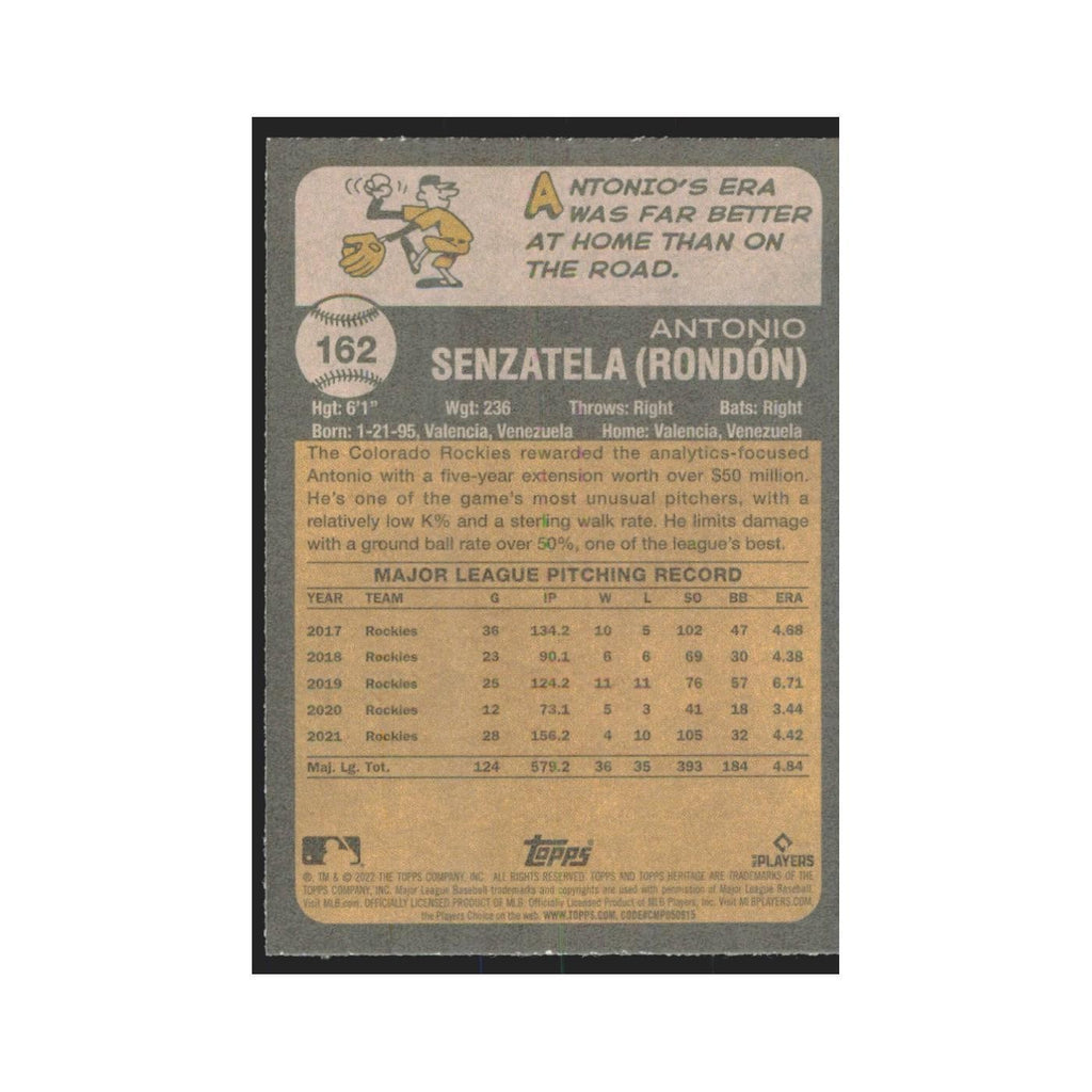 2022 Topps Heritage Antonio Senzatela Rockies #162