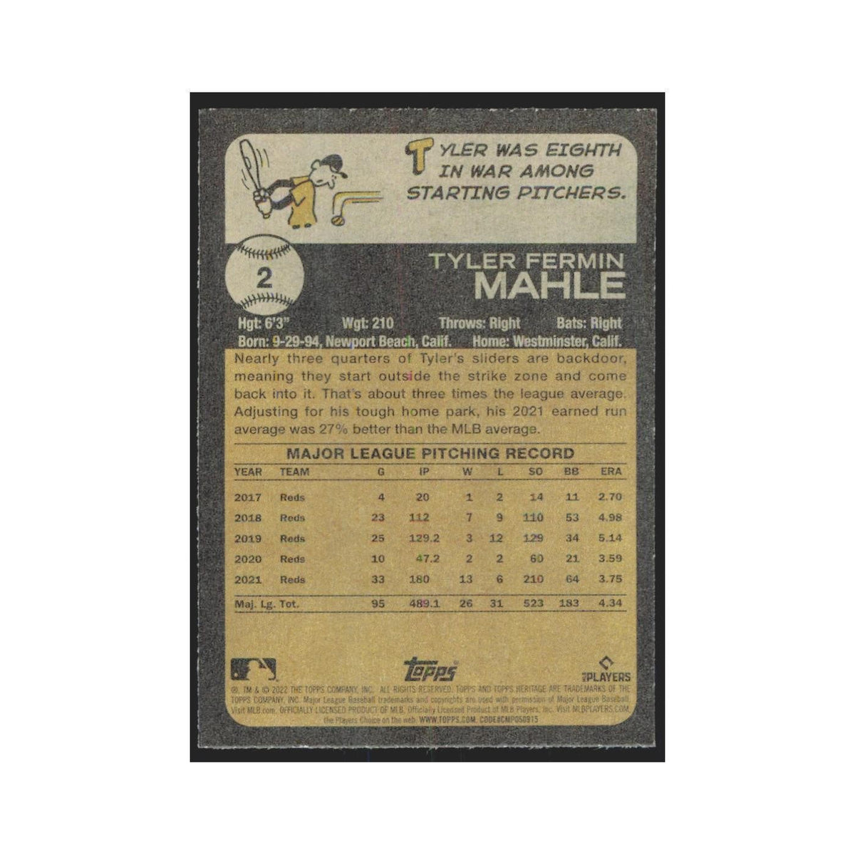 2022 Topps Heritage Tyler Mahle Reds #2