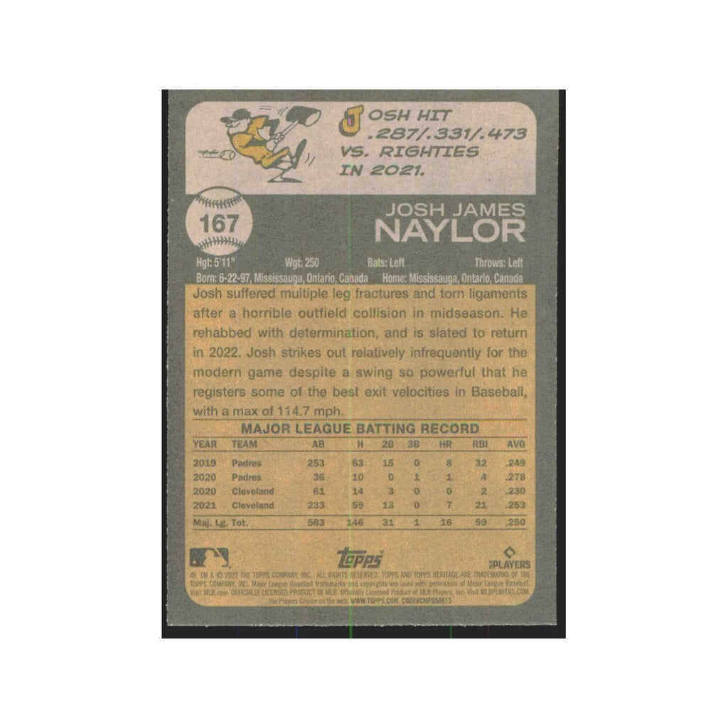 2022 Topps Heritage Josh Naylor Guardians #167
