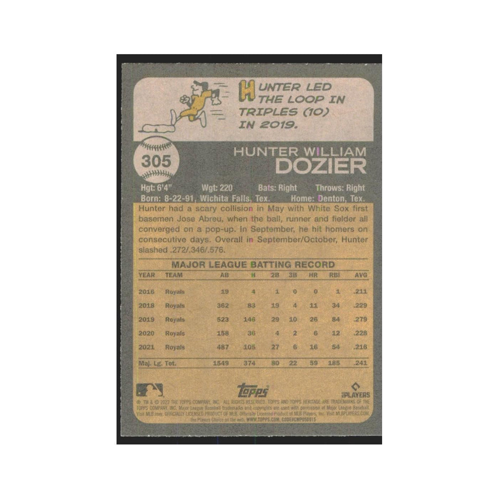 2022 Topps Heritage Hunter Dozier Royals #305