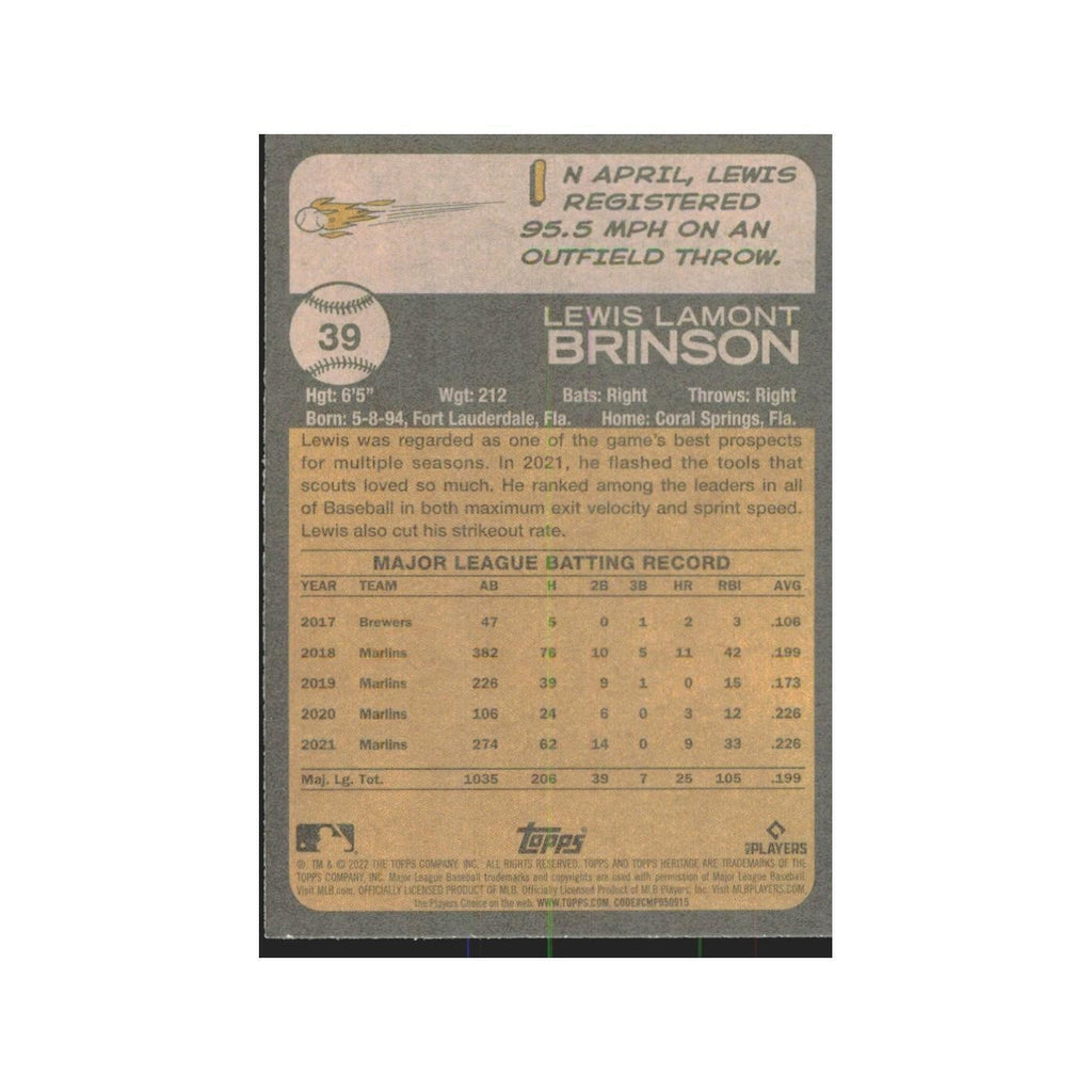 2022 Topps Heritage Lewis Brinson Marlins #39
