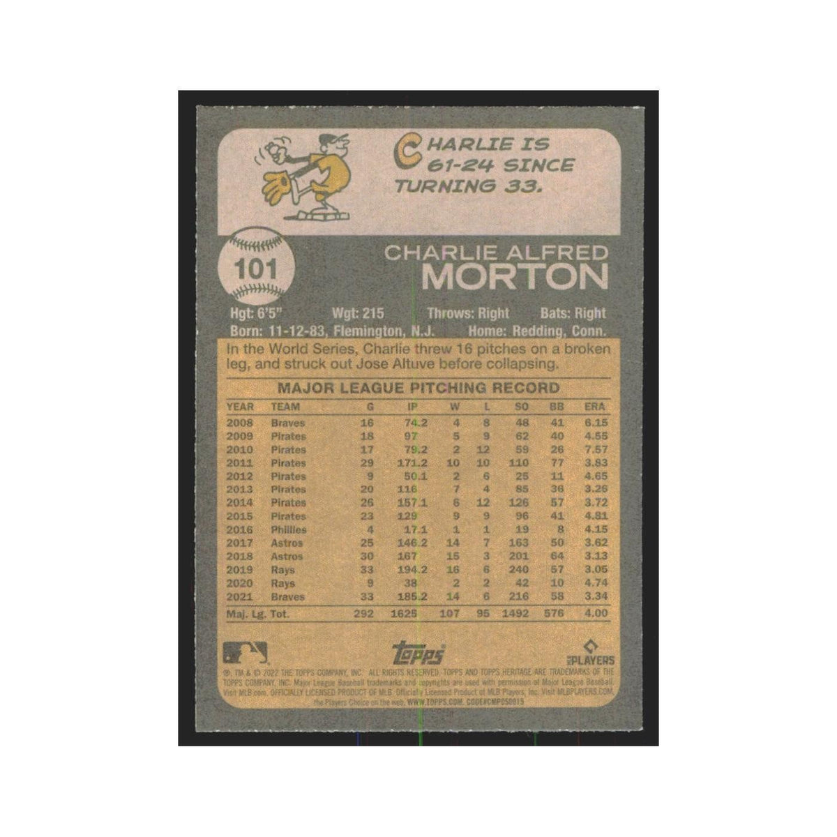 2022 Topps Heritage Charlie Morton Braves #101