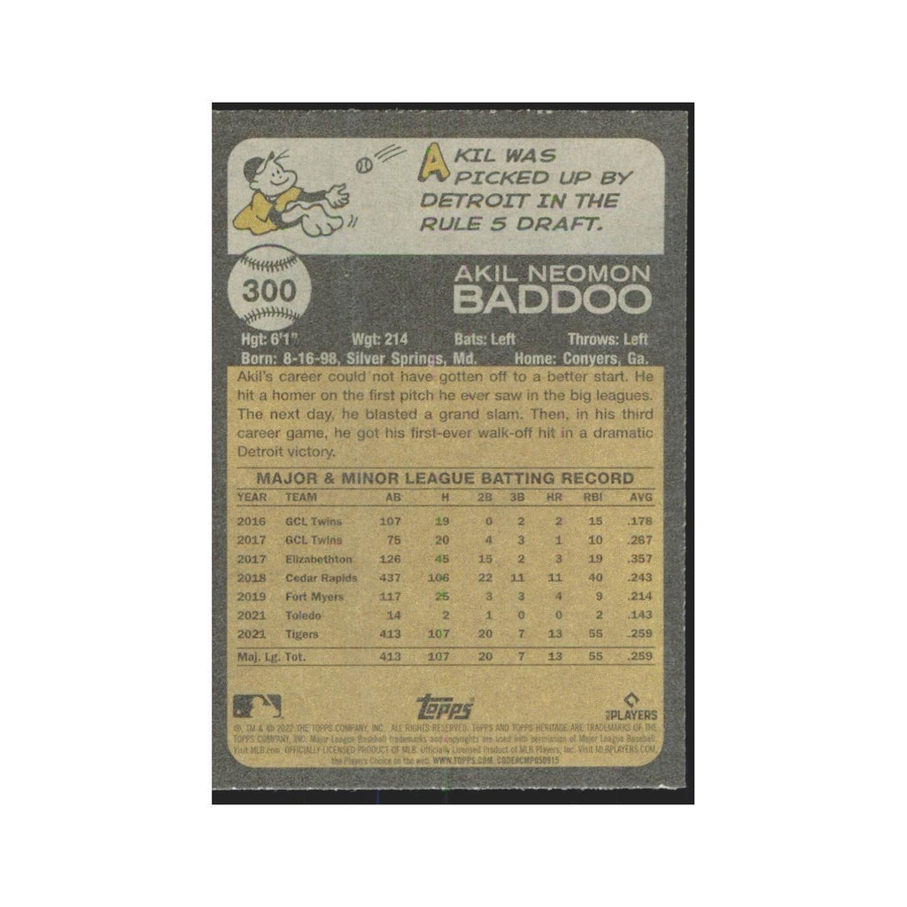 2022 Topps Heritage Akil Baddoo Tigers #300