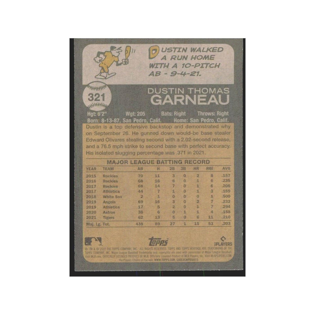 2022 Topps Heritage Dustin Garneau Tigers #321