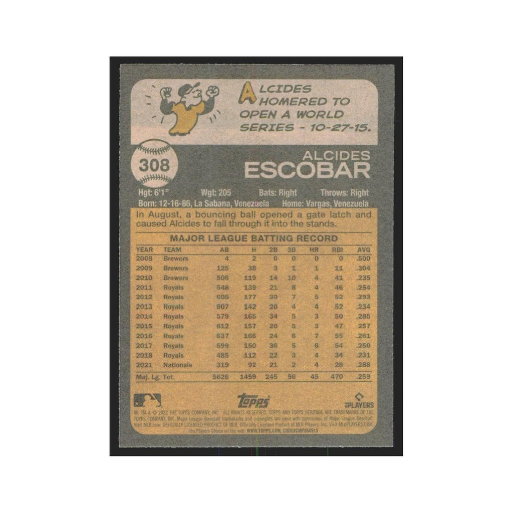 2022 Topps Heritage Alcides Escobar Nationals #308