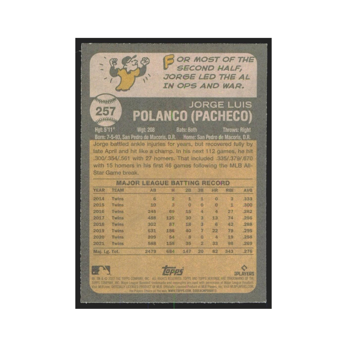2022 Topps Heritage Jorge Polanco Twins #257