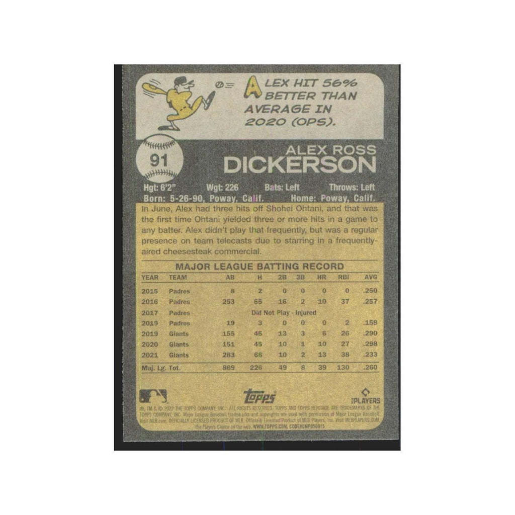 2022 Topps Heritage Alex Dickerson Giants #91