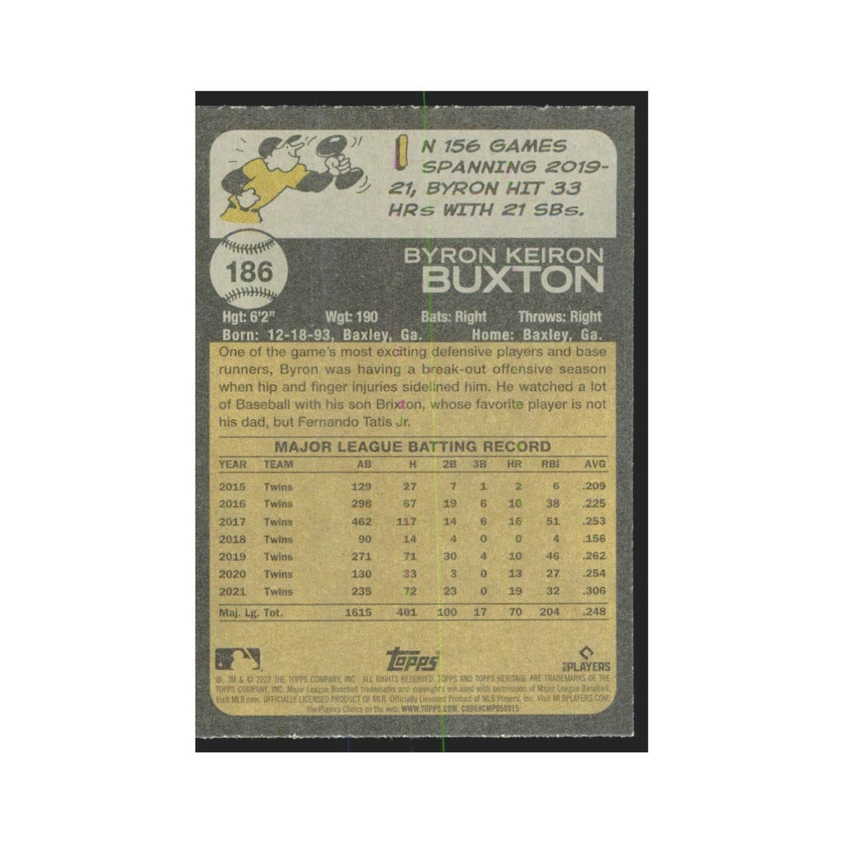 2022 Topps Heritage Byron Buxton Twins #186