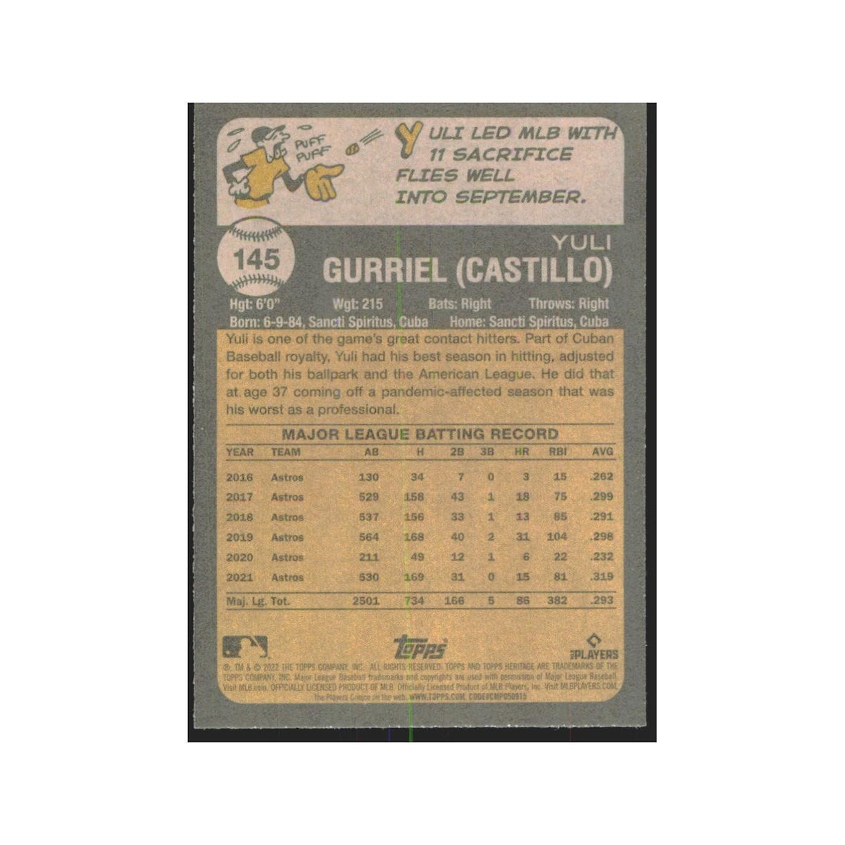 2022 Topps Heritage Yuli Gurriel Astros #145