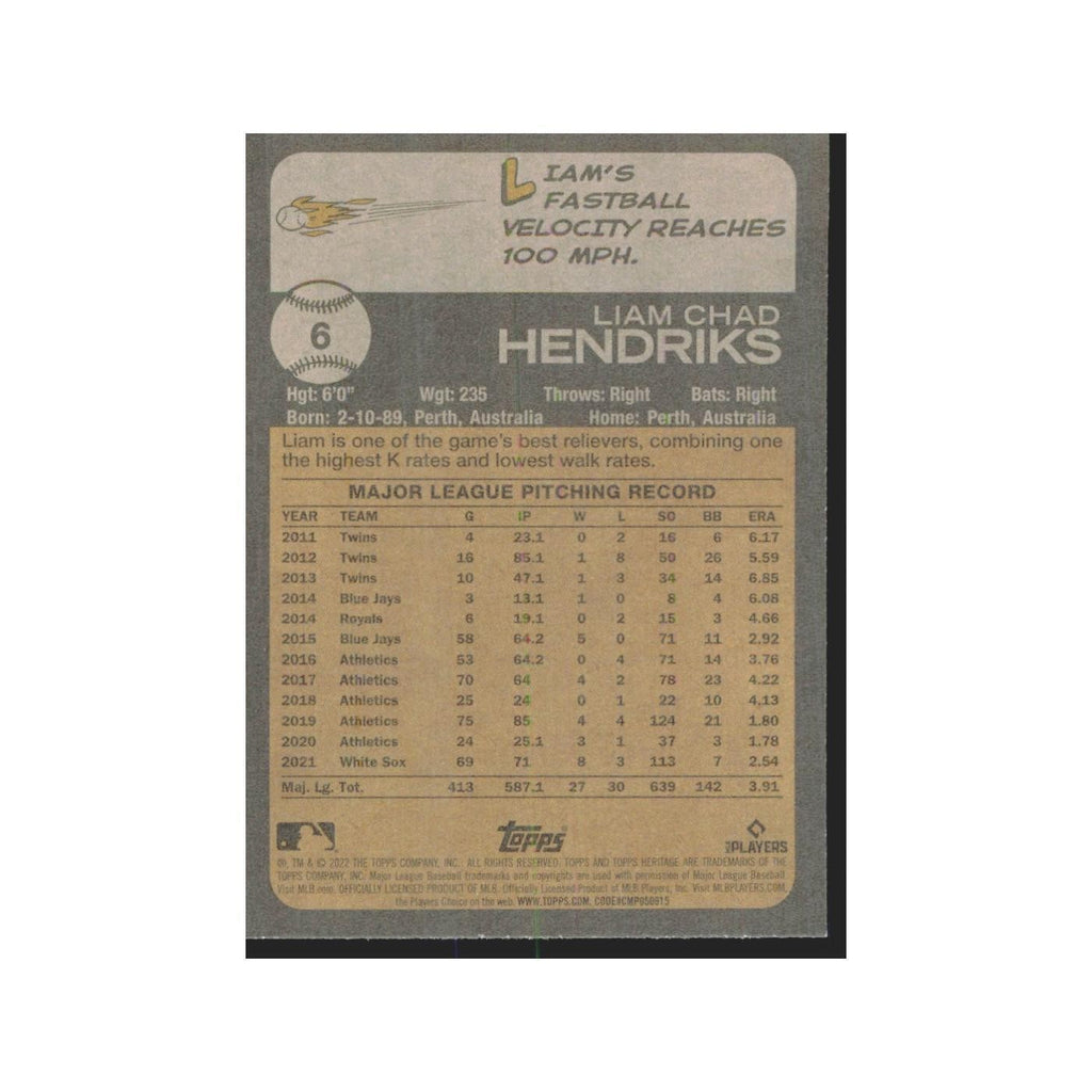 2022 Topps Heritage Liam Hendriks White Sox #6