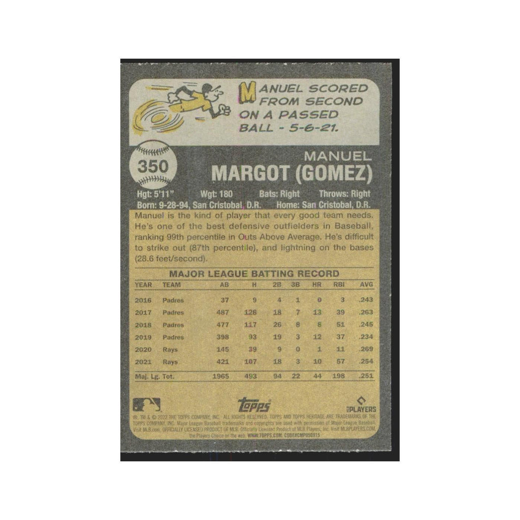 2022 Topps Heritage Manuel Margot Rays #350