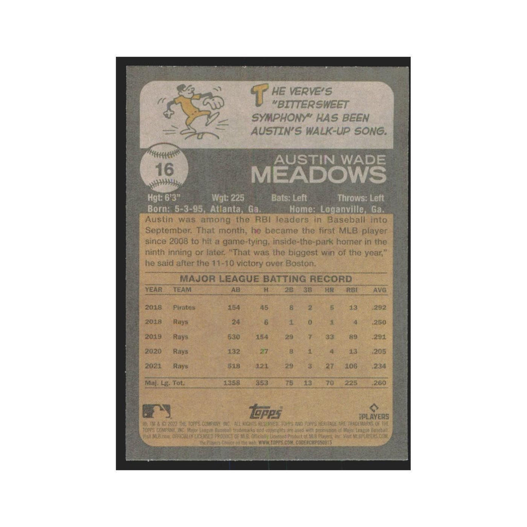 2022 Topps Heritage Austin Meadows Rays #16