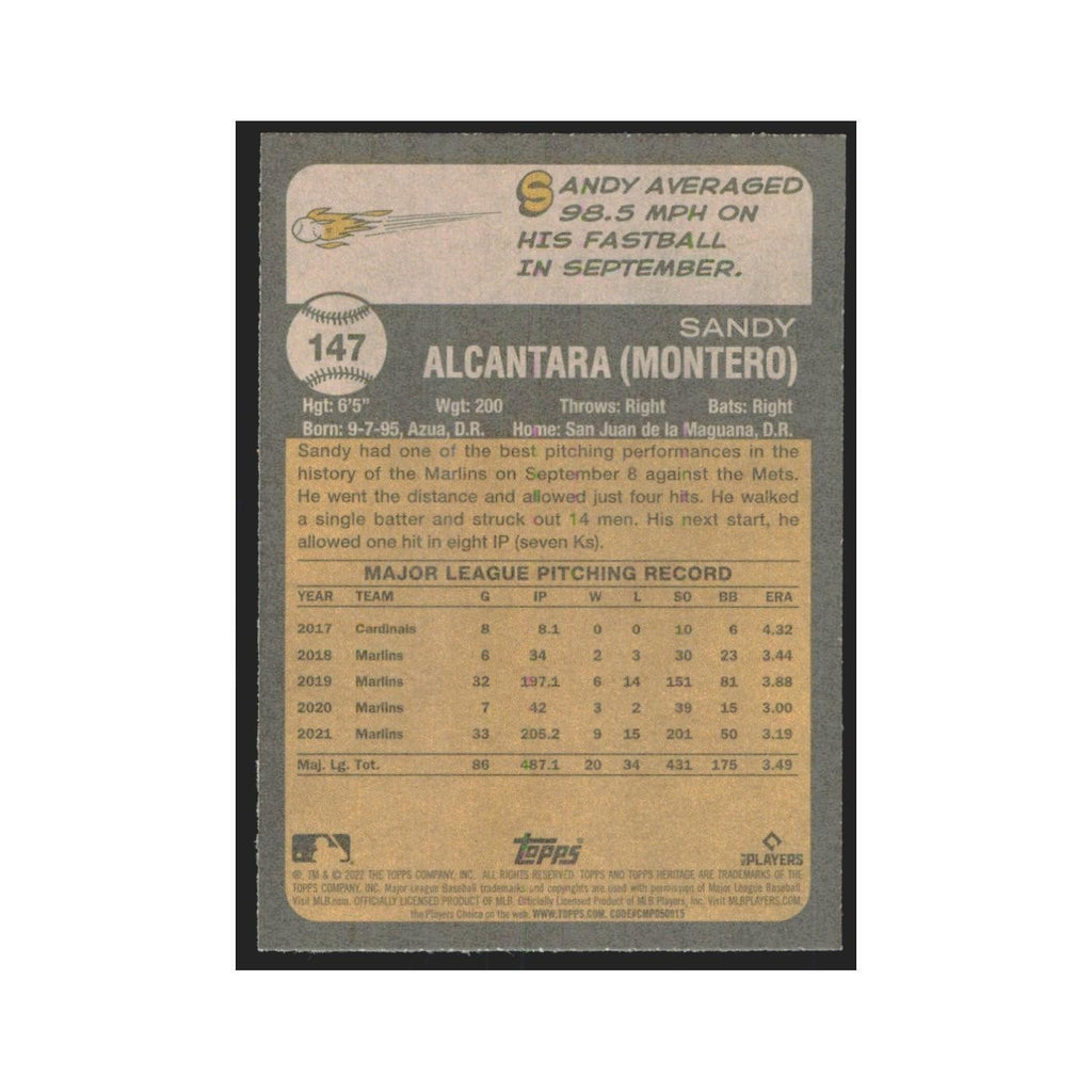 2022 Topps Heritage Sandy Alcantara Marlins #147