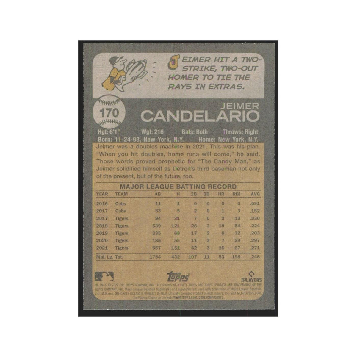 2022 Topps Heritage Jeimer Candelario Tigers #170
