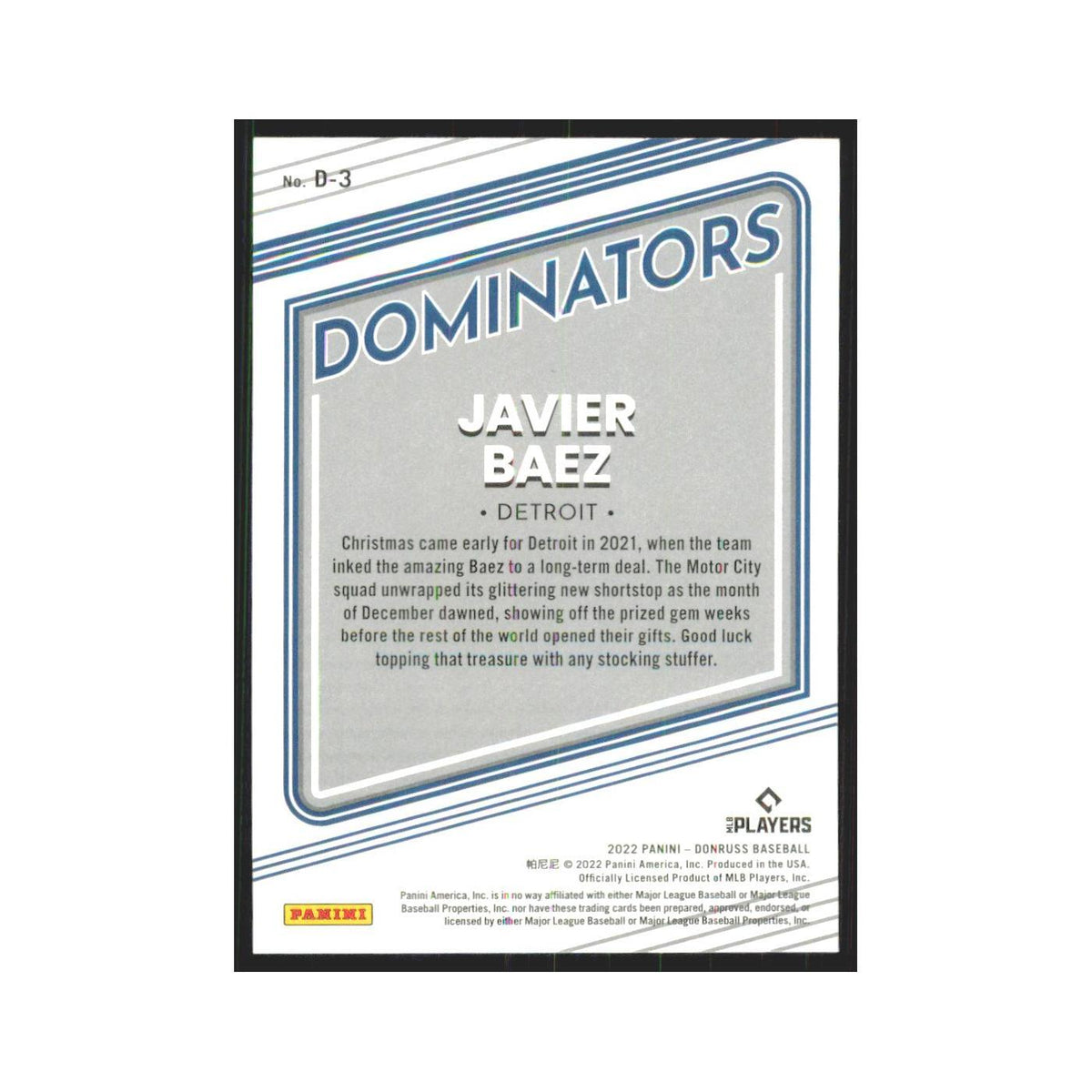 2022 Donruss Javier Baez Tigers #D-3