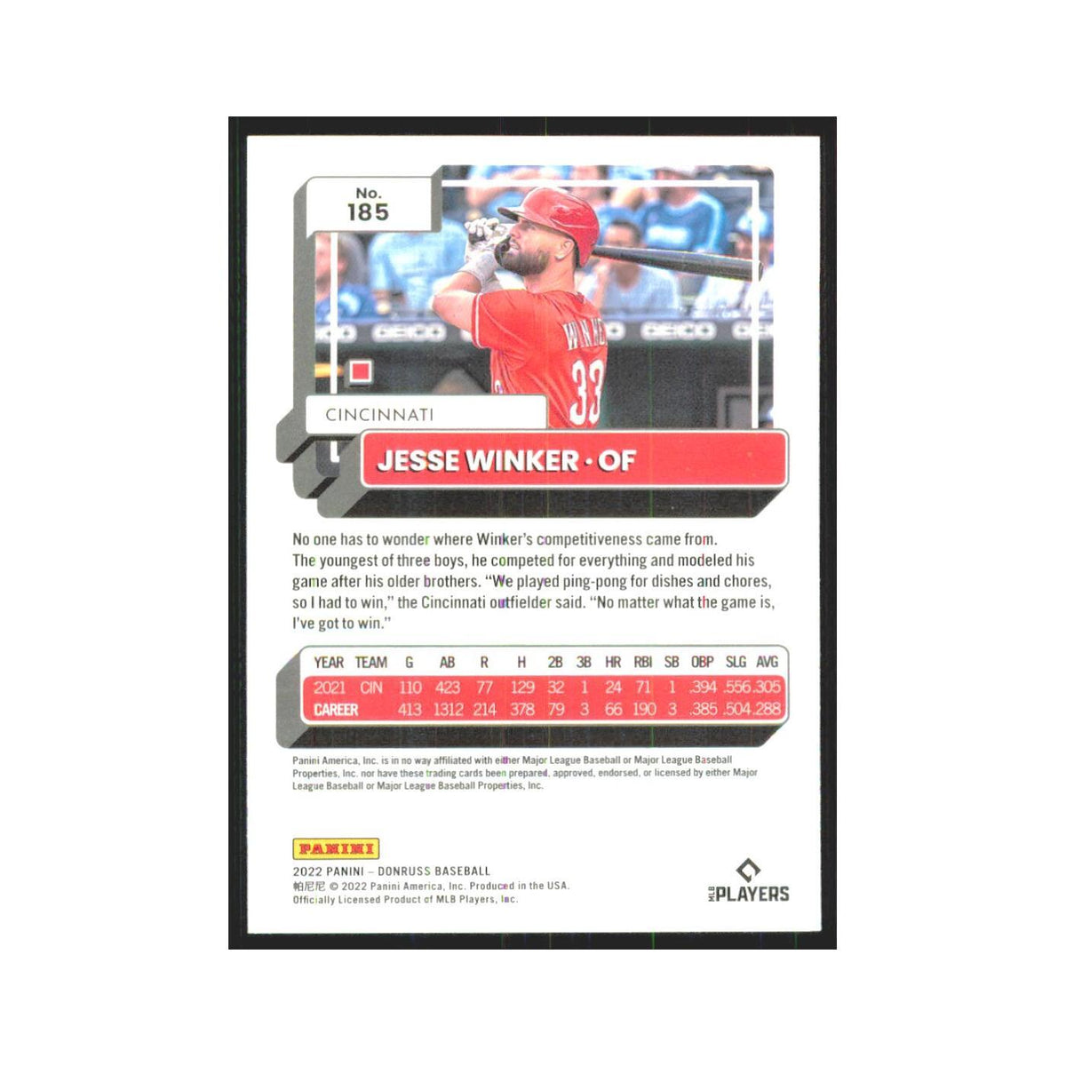 2022 Donruss Orange Jesse Winker Reds #185