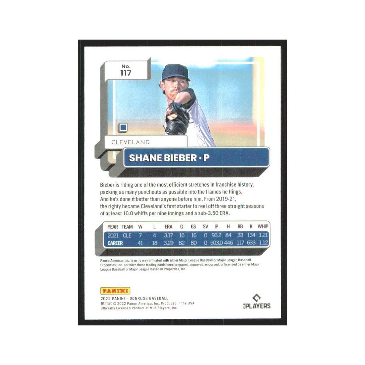 2022 Donruss Orange Shane Bieber Guardians #117