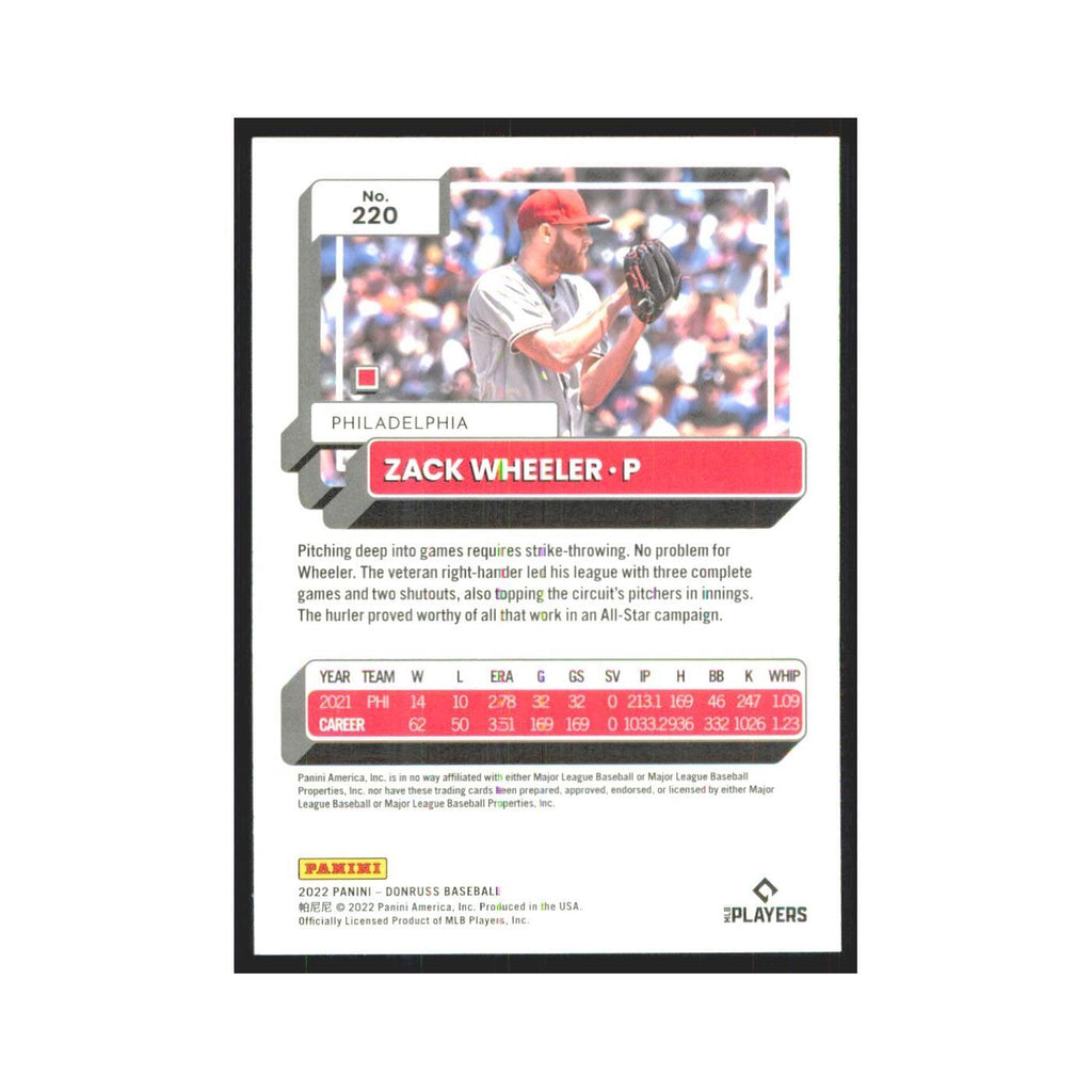 2022 Donruss Zack Wheeler Phillies #220