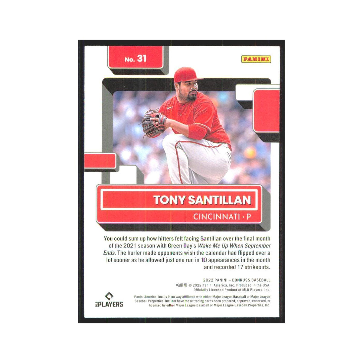 2022 Donruss Tony Santillan RC Reds #31