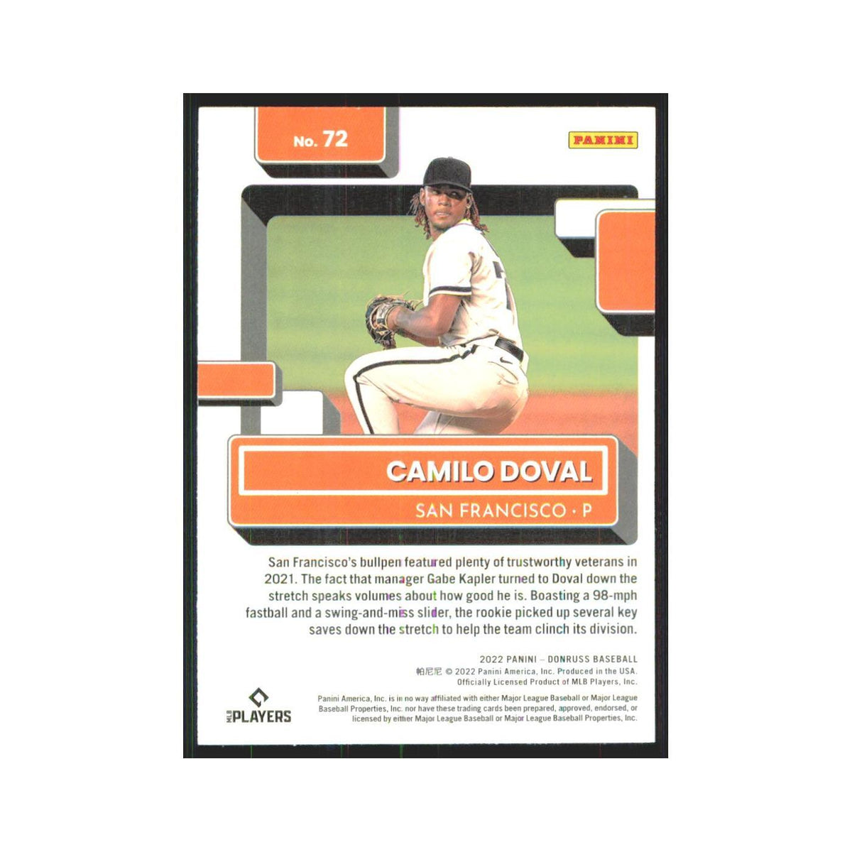 2022 Donruss Camilo Doval RC Giants #72