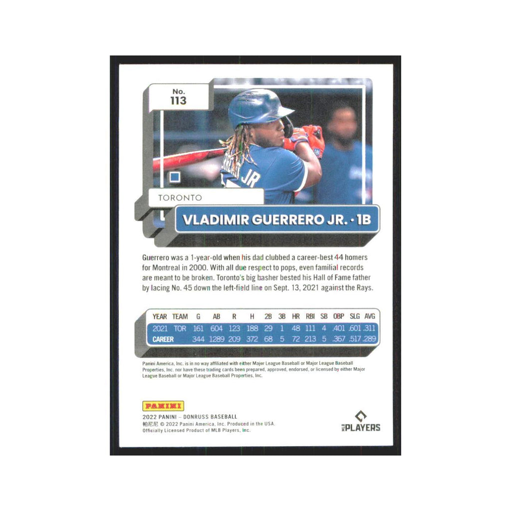 2022 Donruss Vladimir Guerrero Jr. Blue Jays #113