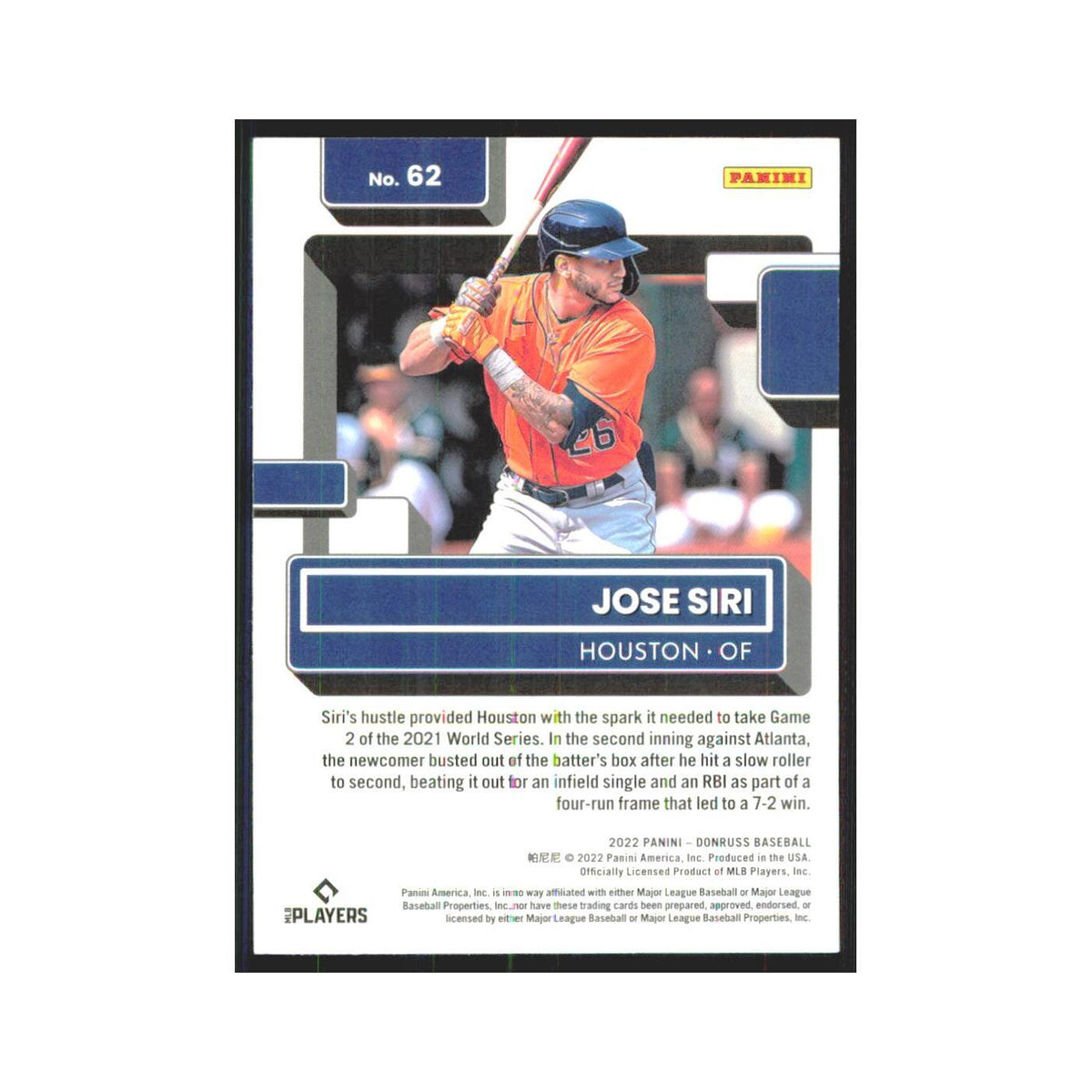 2022 Donruss Jose Siri RC Astros #62
