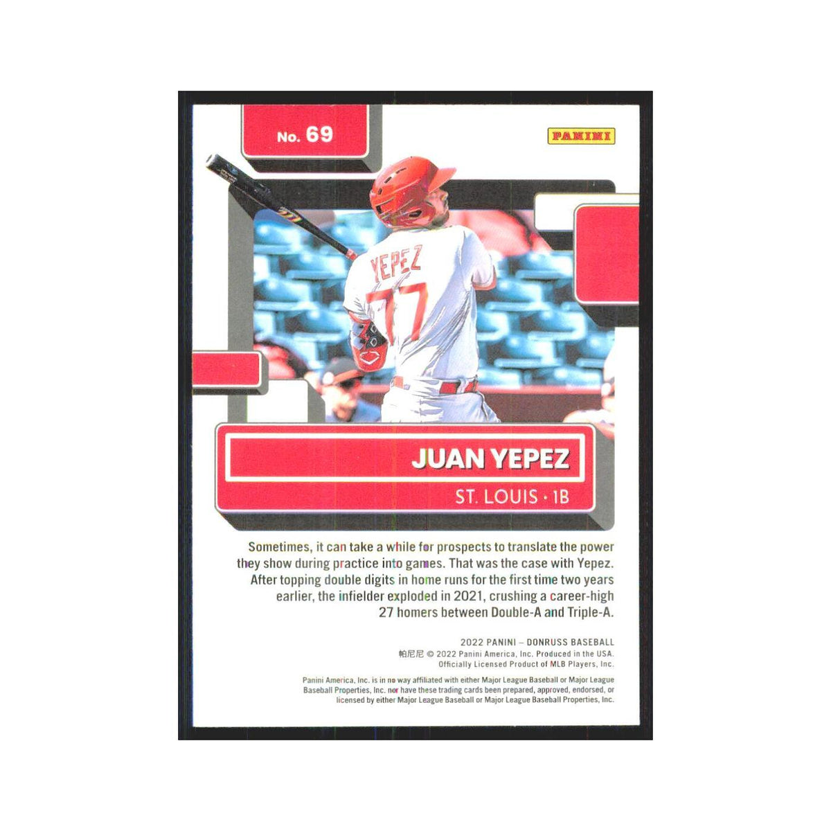 2022 Donruss Juan Yepez RC Cardinals #69