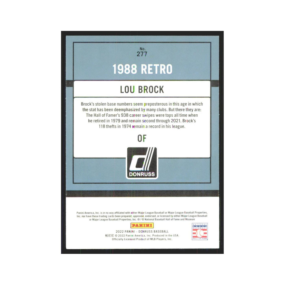 2022 Donruss Lou Brock Cardinals #277