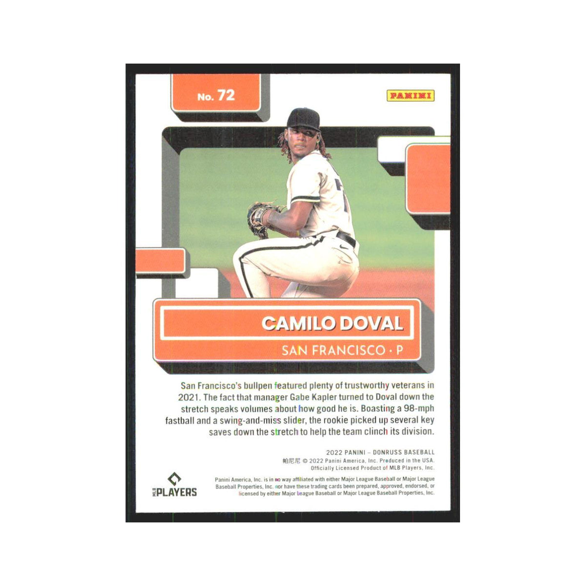 2022 Donruss Camilo Doval RC Giants #72