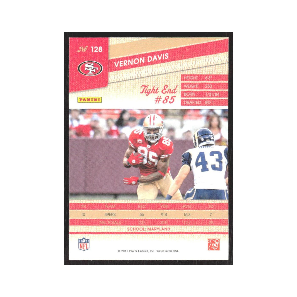 2011 Panini Threads Vernon Davis 49ers #128