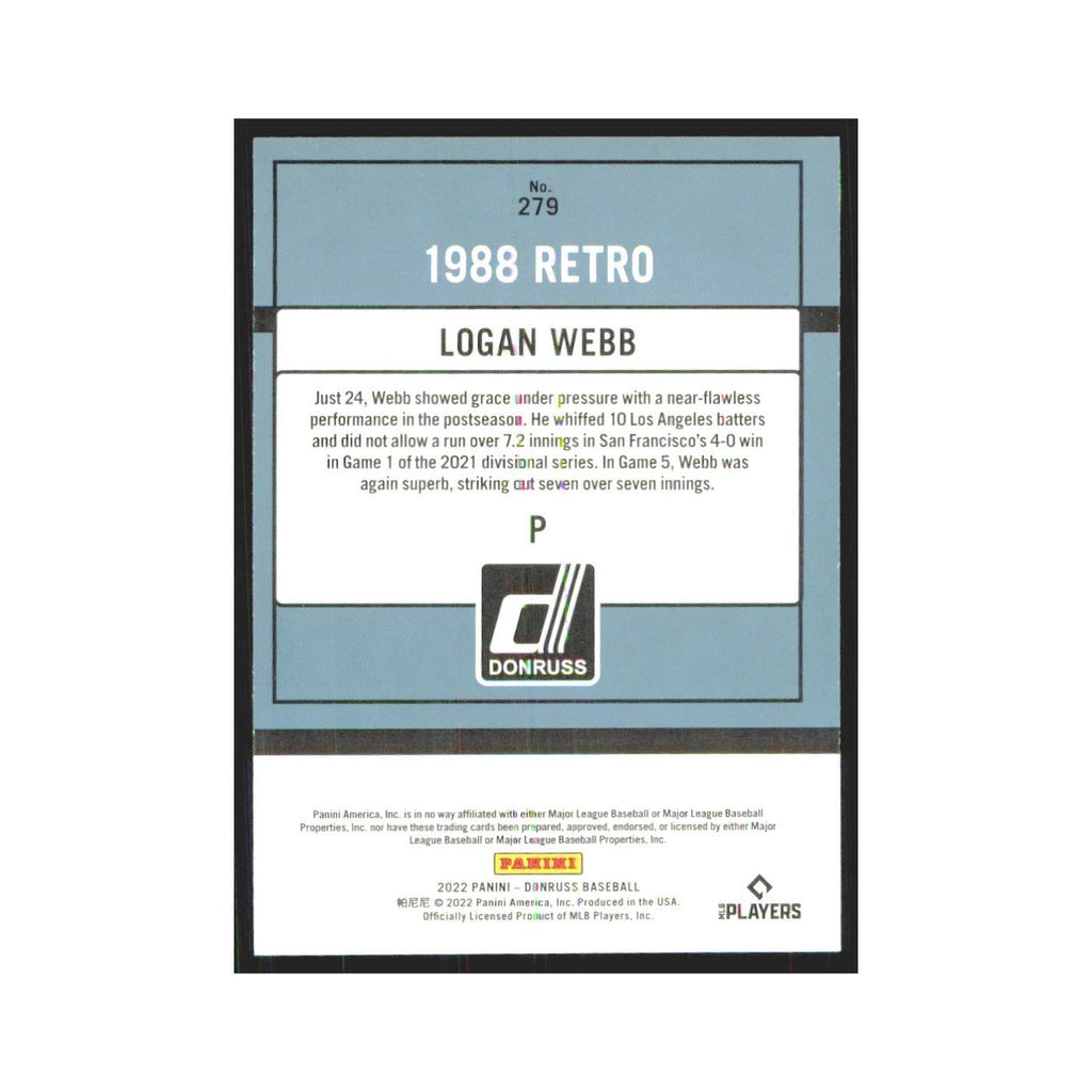 2022 Donruss Logan Webb Giants #279